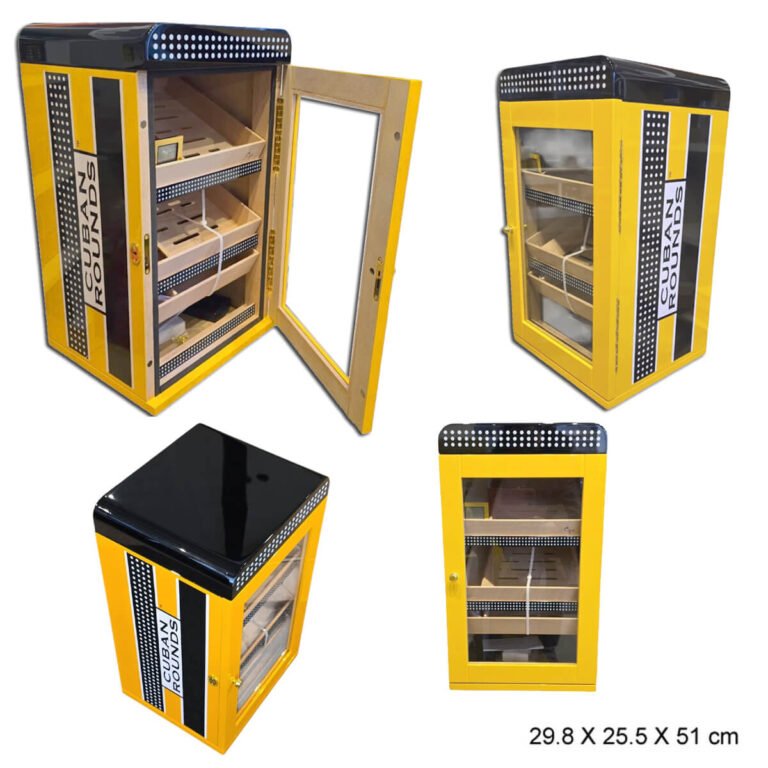 Humidor Black-Yellow With Glass & 3 Drawers