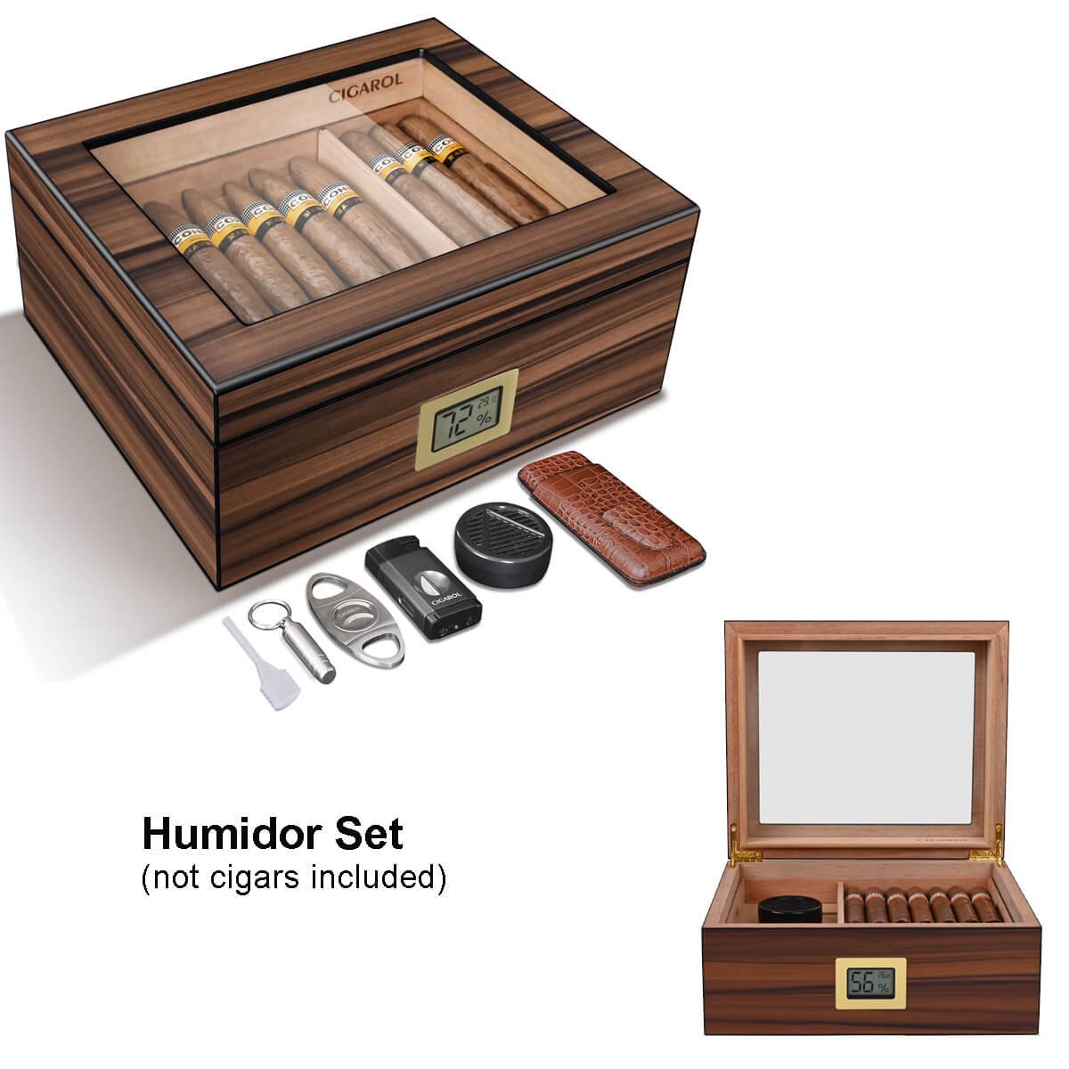 Cigar Humidor-glass on top Brown Set