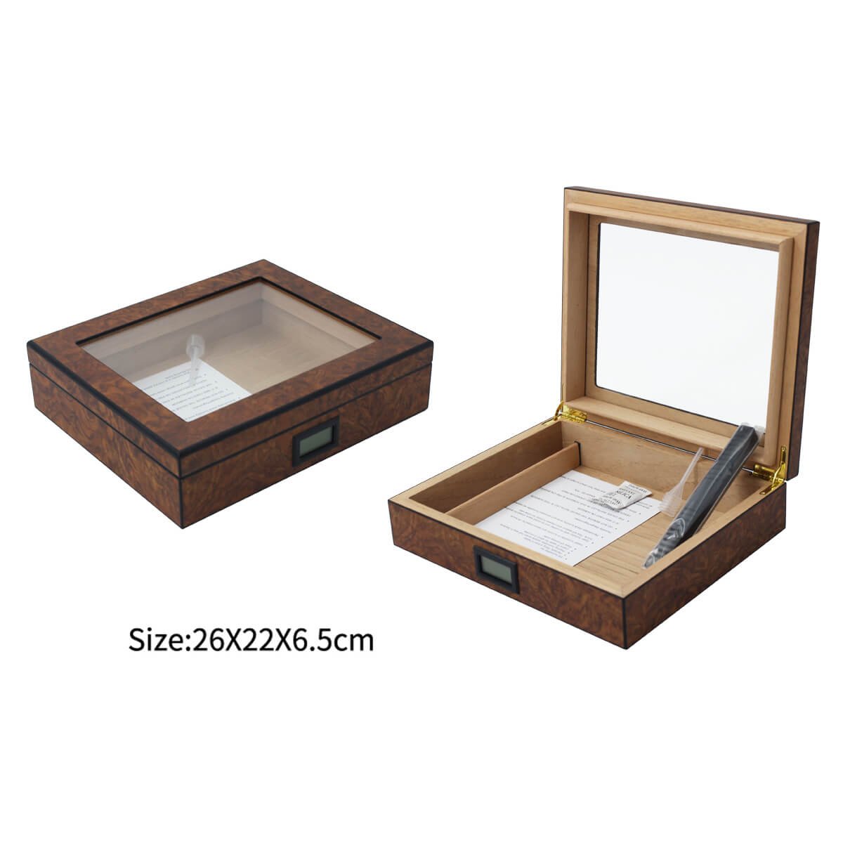 Small cigar Humidor with glass on top Light