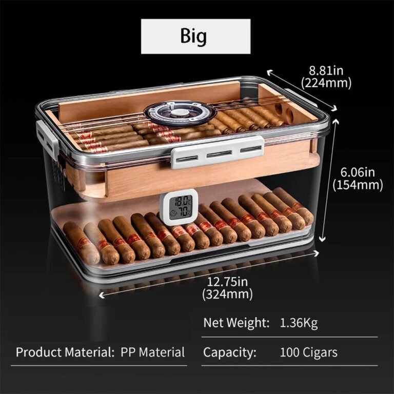 Cigar Humidor Clear Acrylic With 1 Drawer & Digital Hygrometer