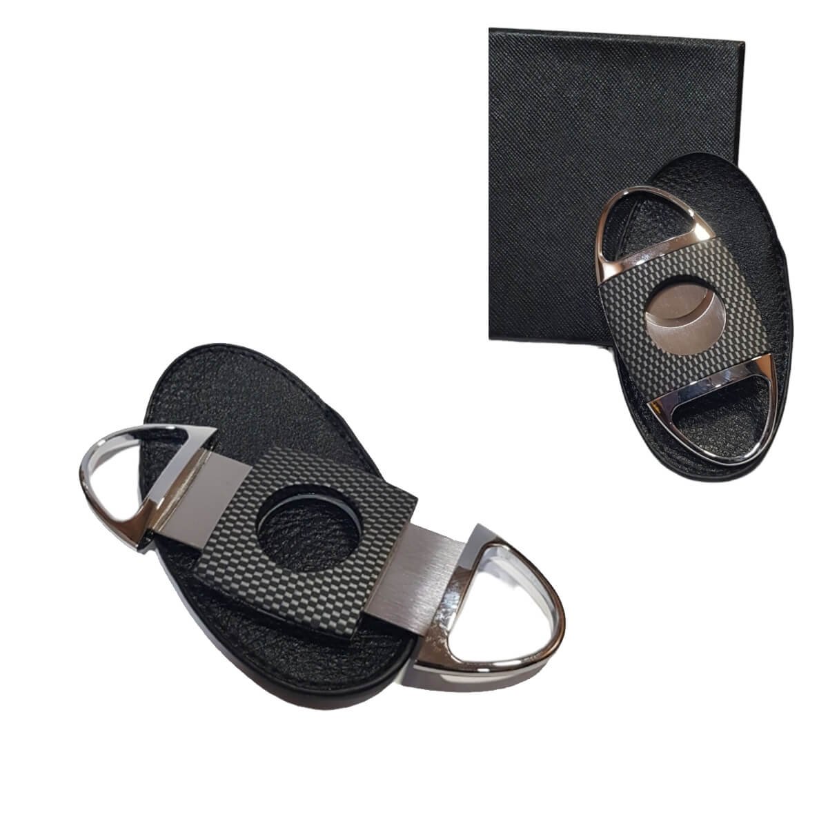 Silver Cigar Cutter Carbon Design Ring