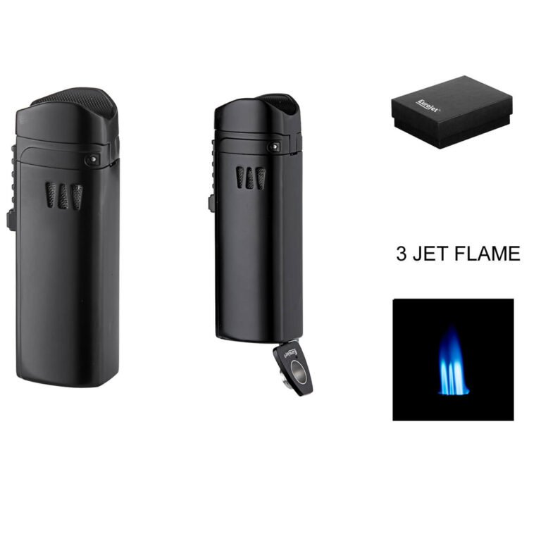 Eurojet Lighter 3xJet Black with cigar punch, cigar rack