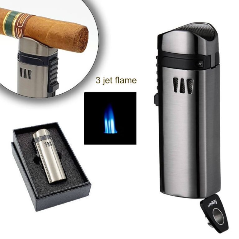 Eurojet Lighter 3xJet Gun Satin with cigar punch, cigar rack