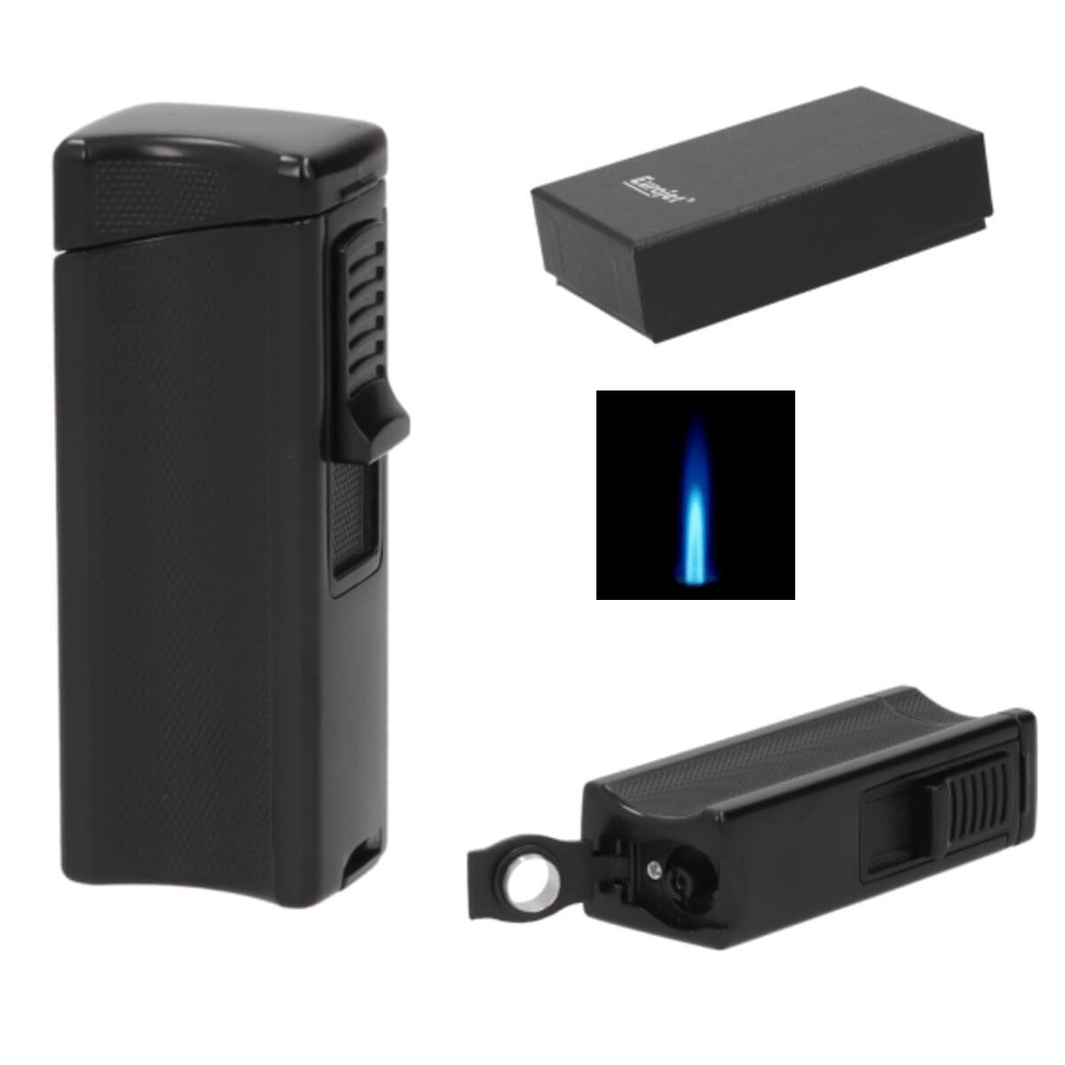 Eurojet Lighter 1xJet Black with Cigar Punch & Cigar Rack