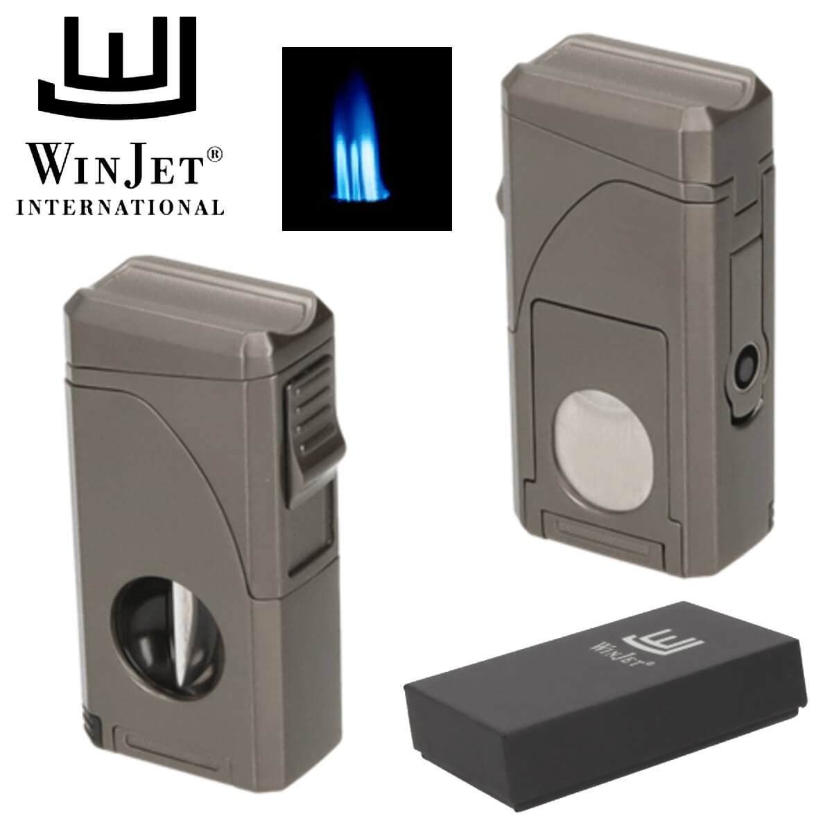 Winjet Lighter 3xJet Grey With Cigar Rack 3 Cutters & Draw Tool