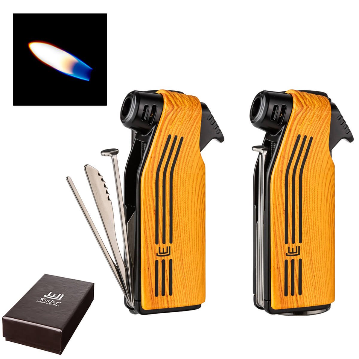 Winjet Pipe Lighter with Tools Black with Wooden Surface