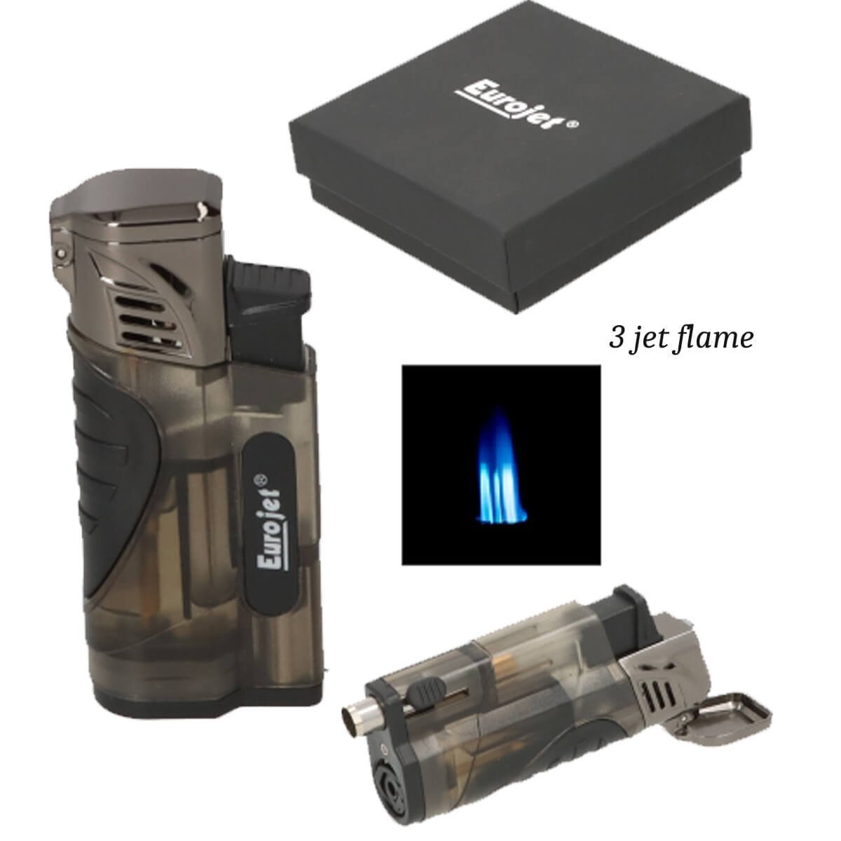 Eurojet lighter 3xJet Black With Cigar Punch