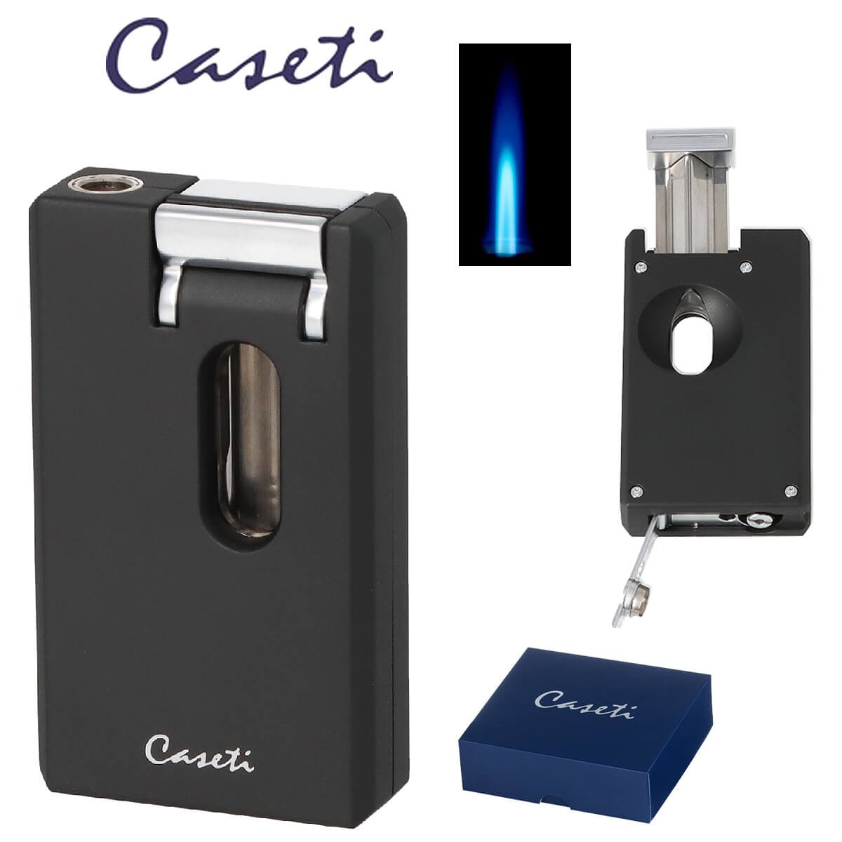 Caseti Lighter Soft Jet Flame Black Matte With V- cutter & Punch