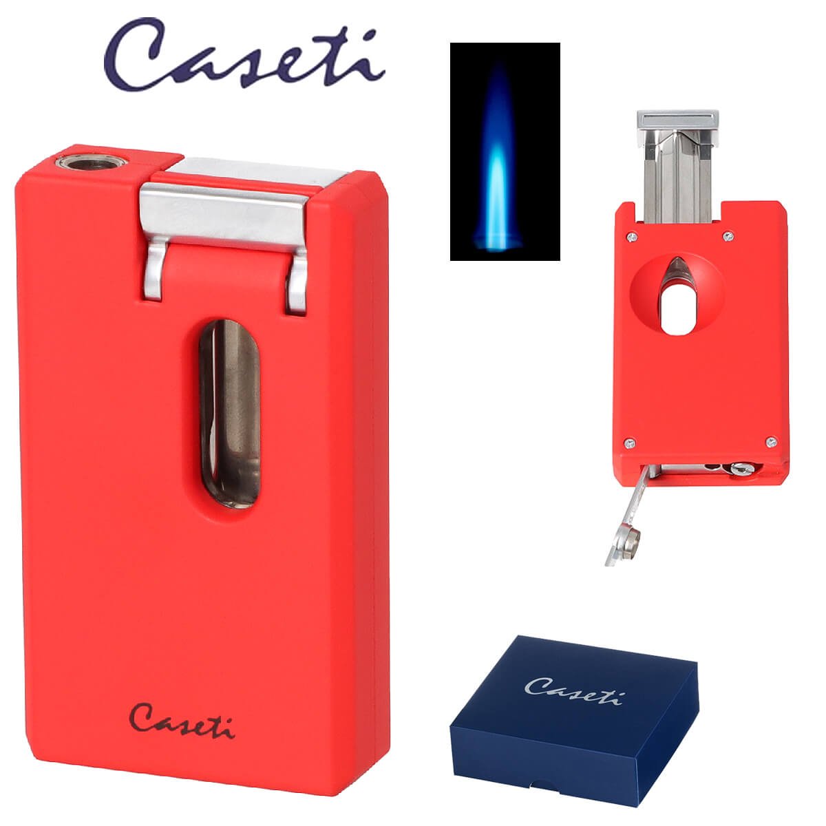 Caseti Lighter Soft Jet Flame Red Matte With V- cutter & Punch