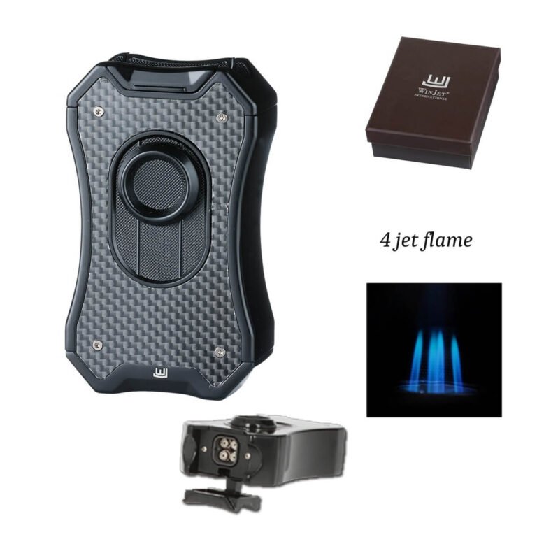 Winjet lighter 4xJet Black Carbon with Cigar Rack
