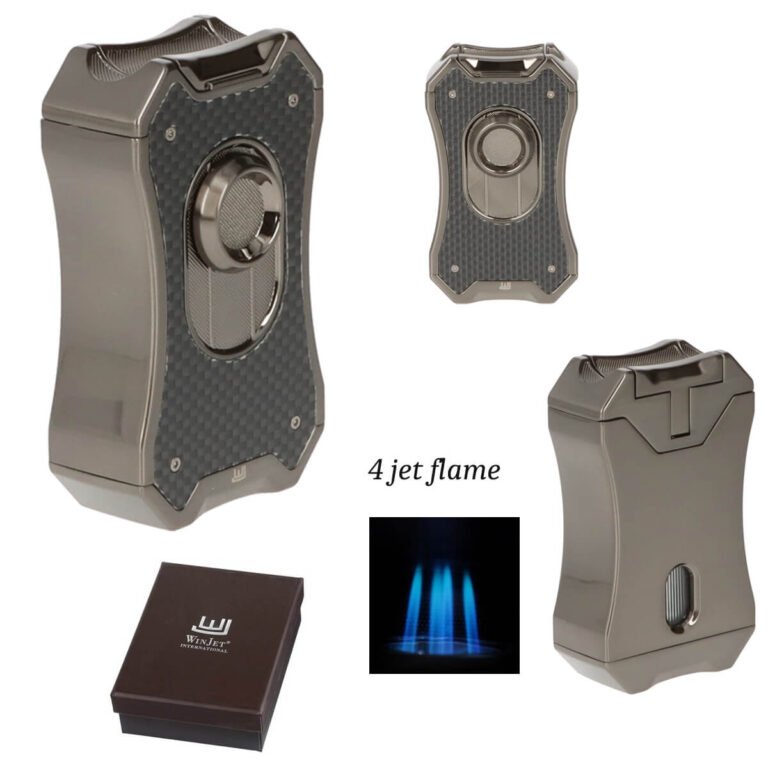 Winjet lighter 4xJet Grey Carbon With Cigar Punch