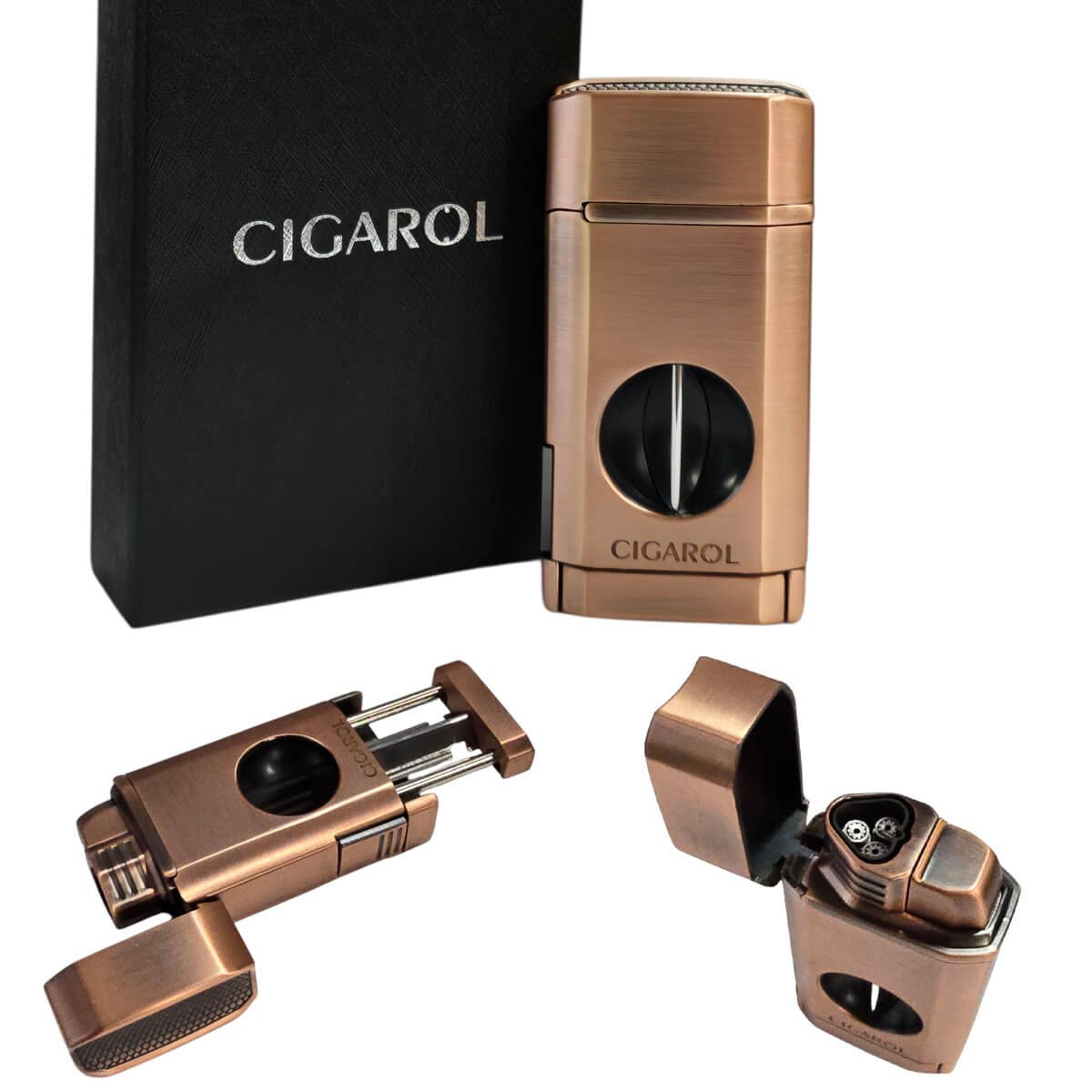Cigarol Triple jet flame Cigar Lighter with V-Cut cutter Pink Gold