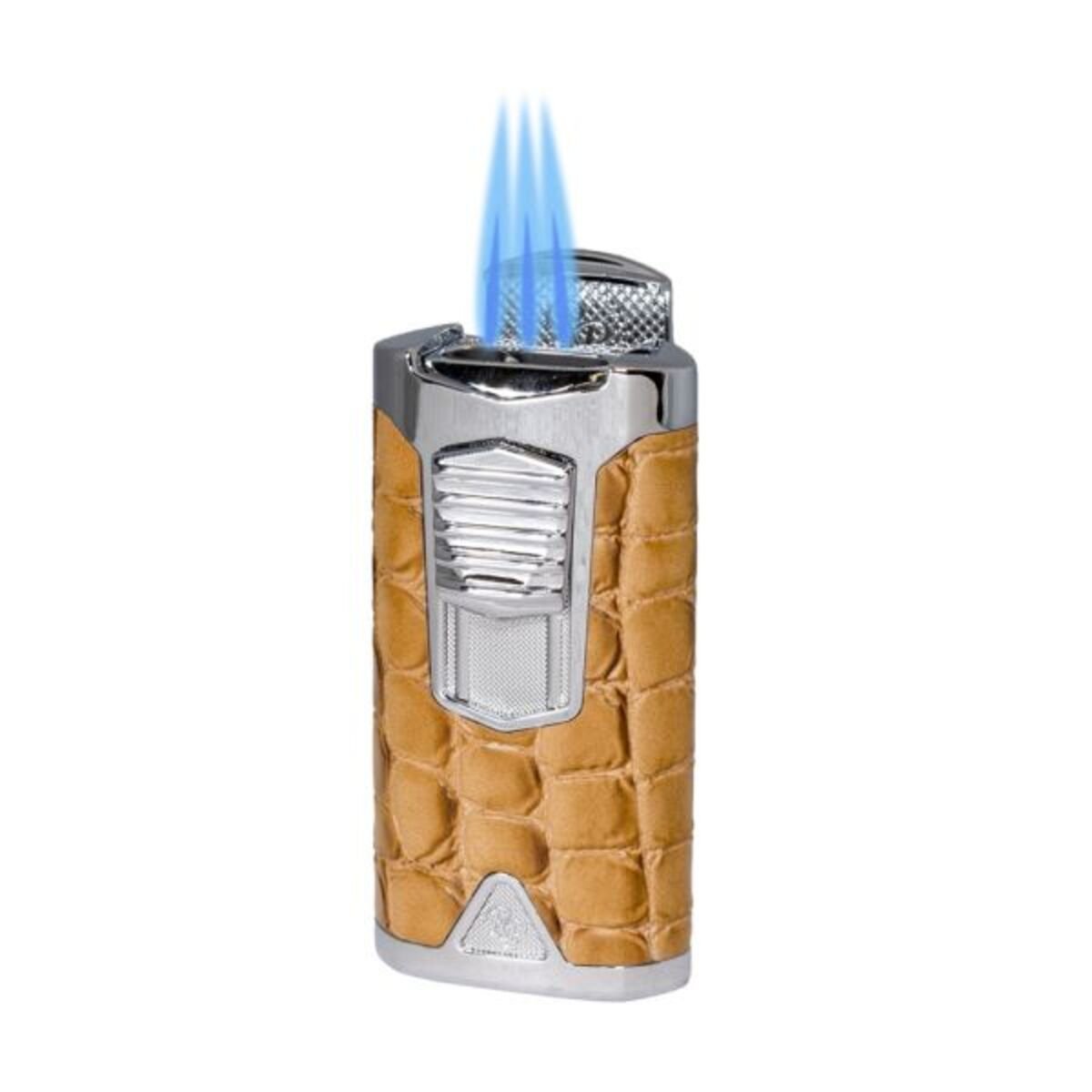 Rocky Patel Statesman Cigar Lighter 3xJet Brush Nickel-Camel Leather & Punch