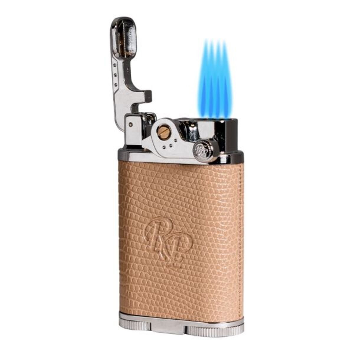 Rocky Patel Davenport Cigar Lighter 5xJet Silver-Tan Leather & Punch