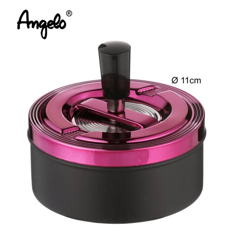 Angelo Spinning Metal Cigarette Ashtray Black-Dark Pink 11cm