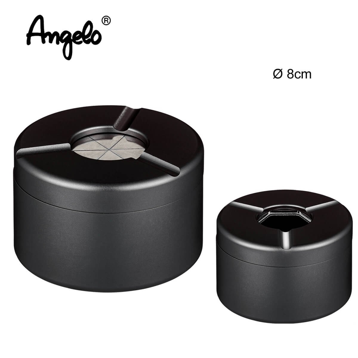 Angelo Aluminum Cigarette Ashtray Black 8cm