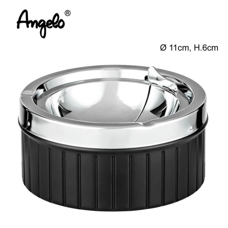 Angelo Metal Cigarette Ashtray Silver-Black 11cm