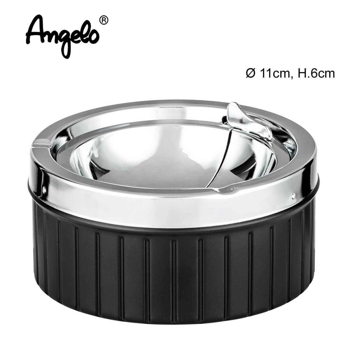 Angelo Metal Cigarette Ashtray Silver-Black 11cm