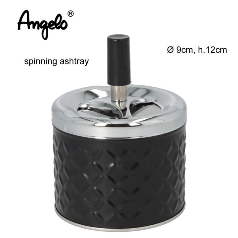 Angelo Spinning Metal Cigarette Ashtray Black-Silver 9cm