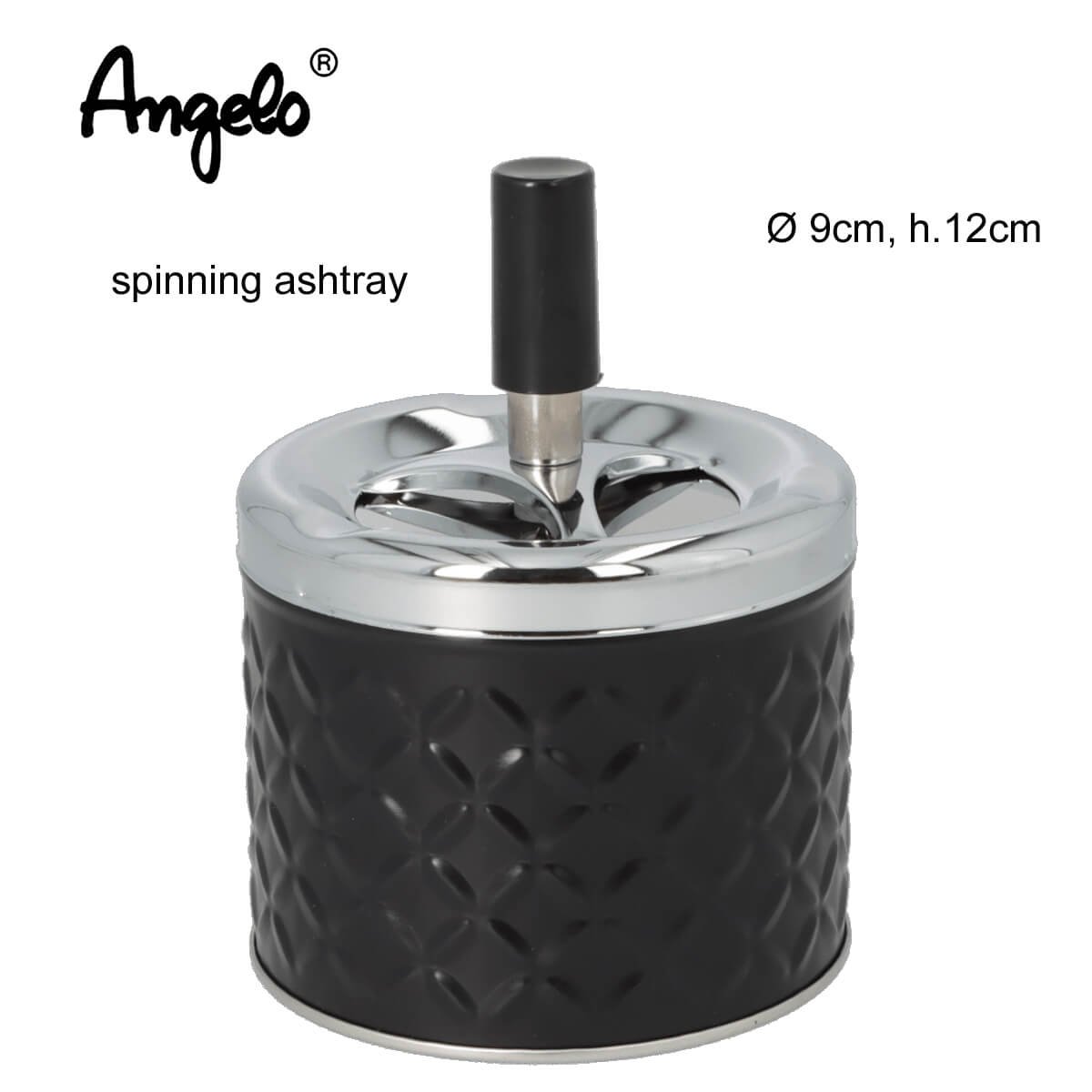 Angelo Spinning Metal Cigarette Ashtray Black-Silver 9cm