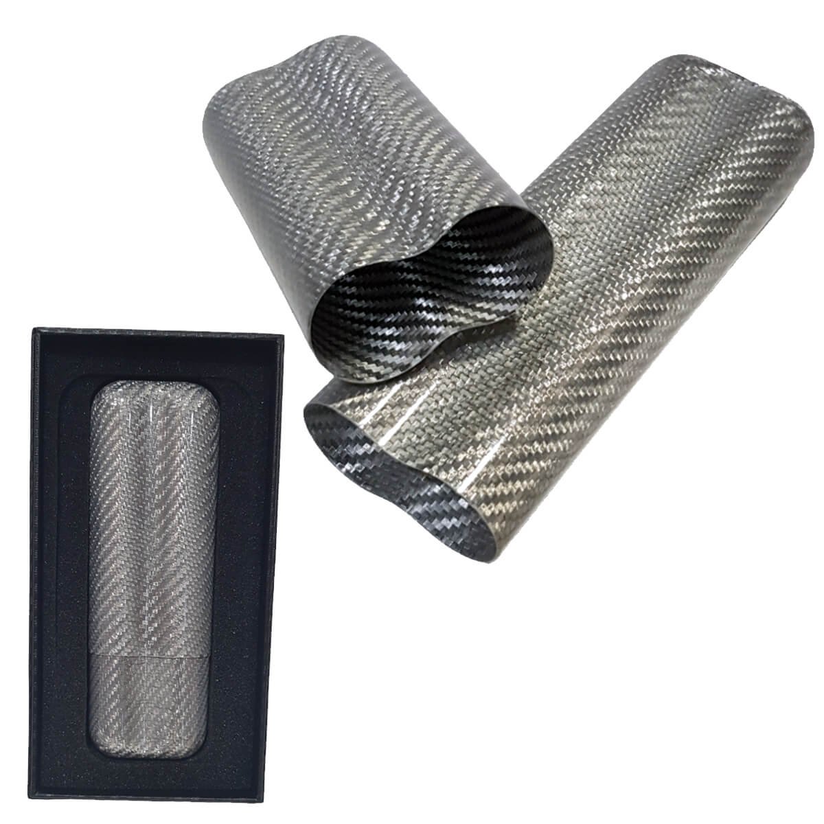 4036-SILVER Carbon Fiber Cigar Case for 2 cigars