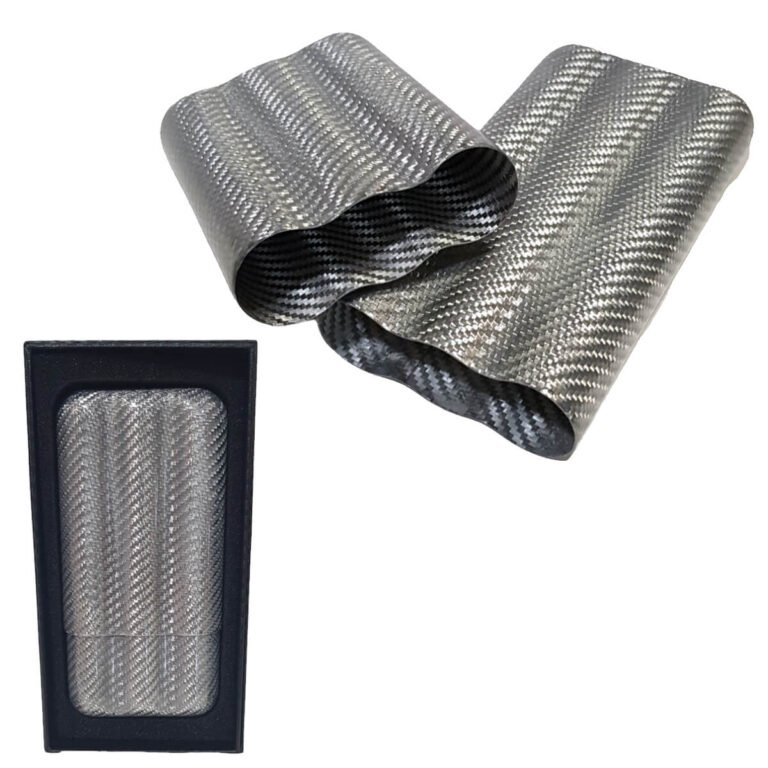 4037-SILVER Carbon Fiber Cigar Case for 3 cigars