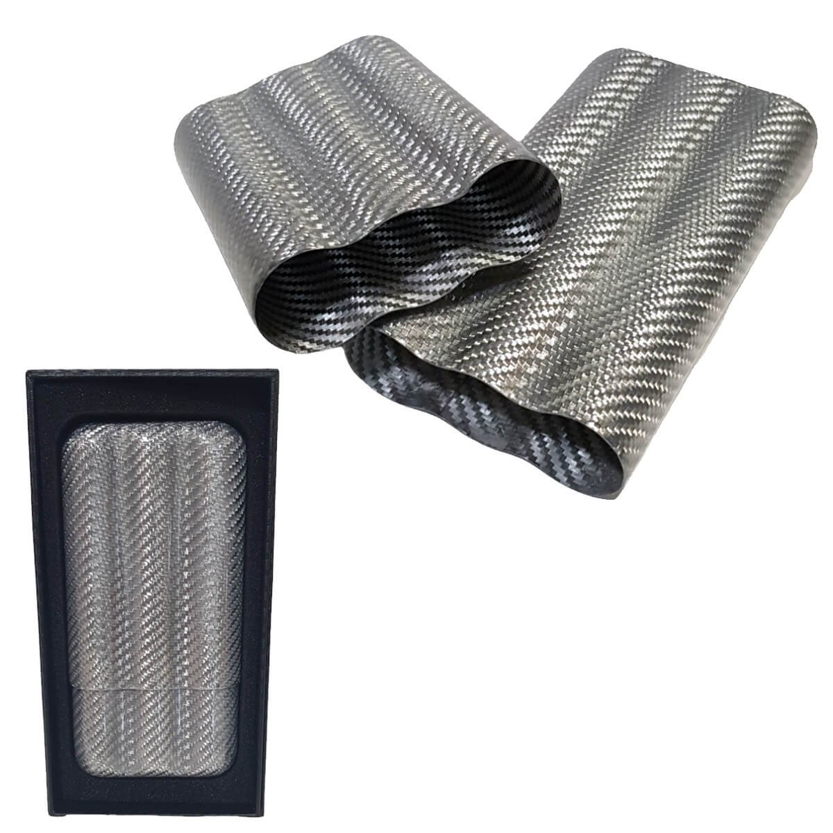 4037-SILVER Carbon Fiber Cigar Case for 3 cigars