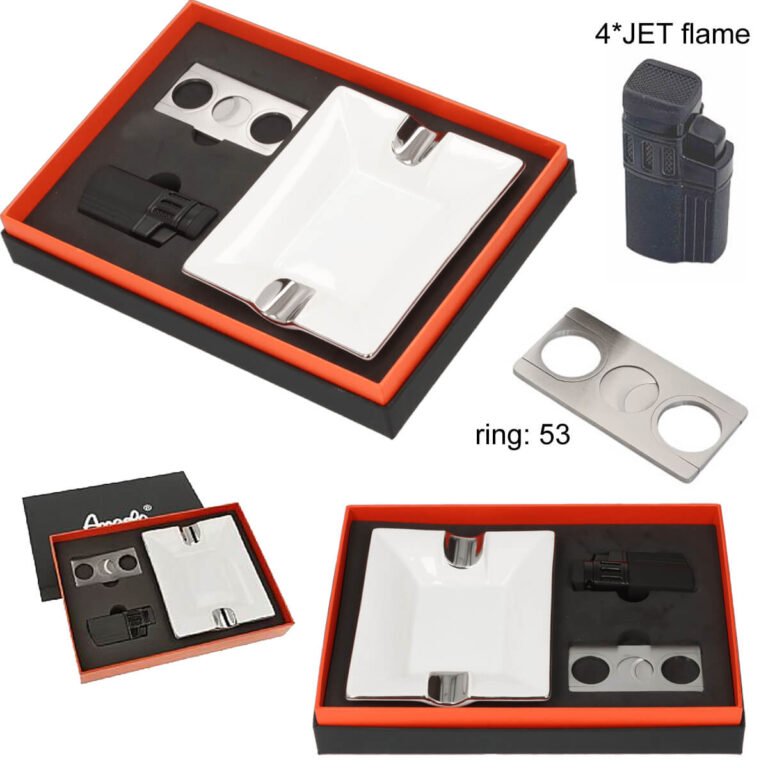 Angelo Set Cigar Ashtray, 4xJet Lighter With Punch & Metal Cutter