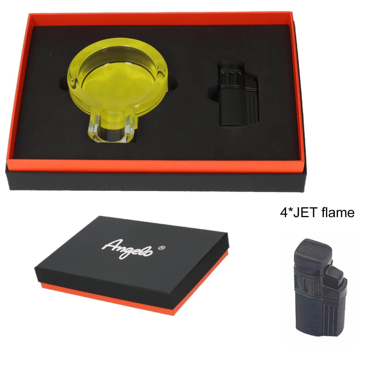 Angelo Set Cigar Ashtray & 4xJet Lighter With