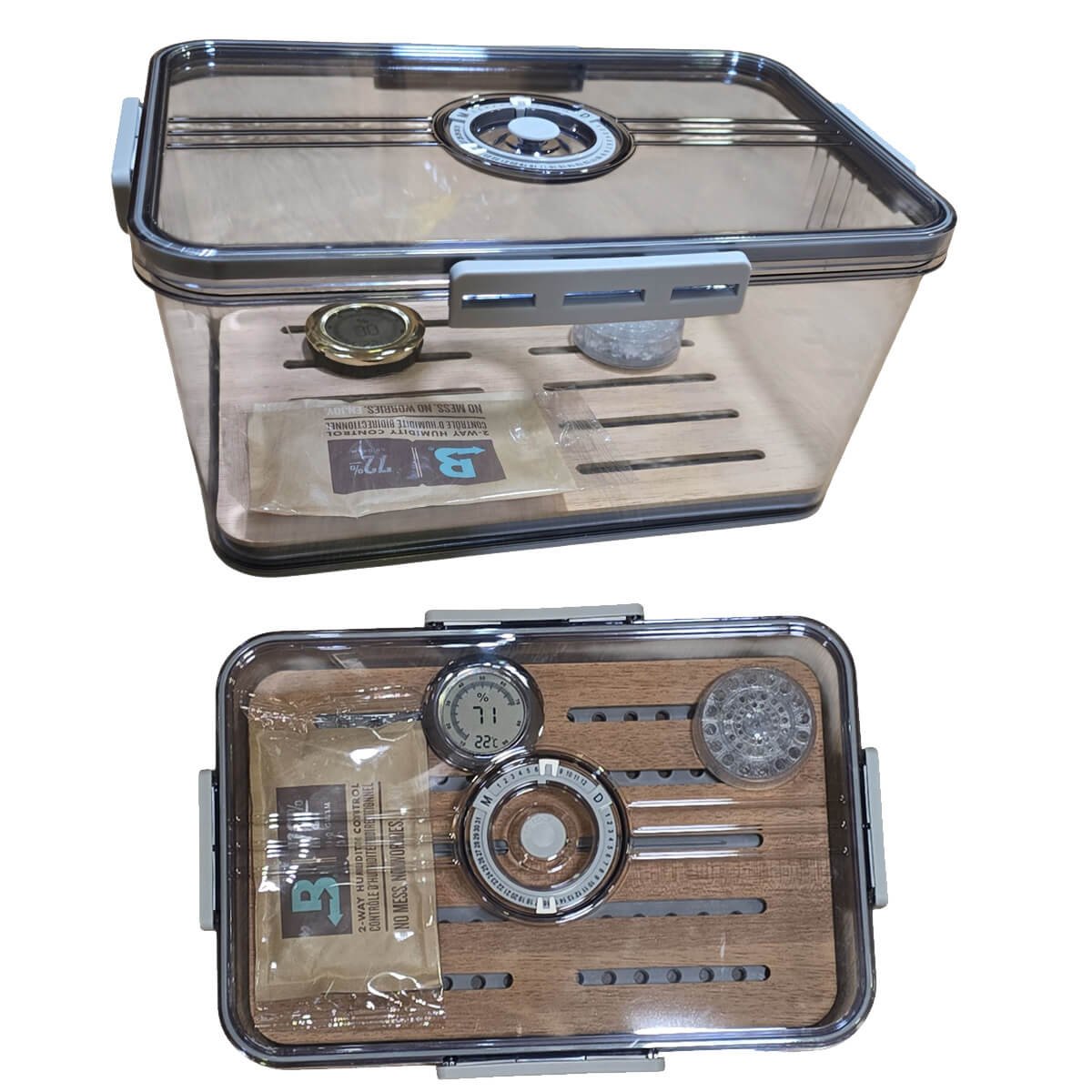 Plastic Humidor 15cm Height With Digital Hygrometer & Boveda