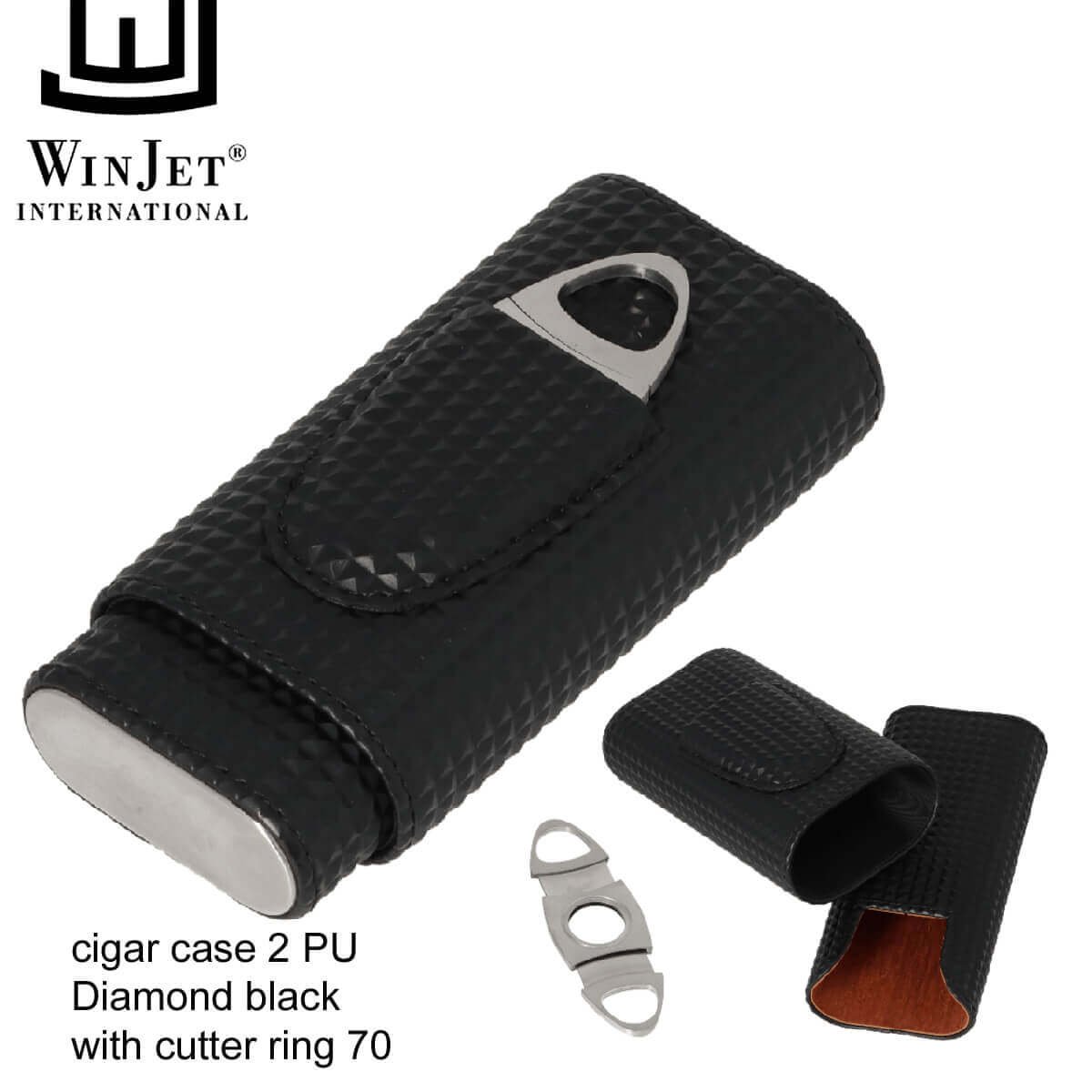 Winjet PU Leather Cigar Case 2 Slots With Metal Cigar Cutter