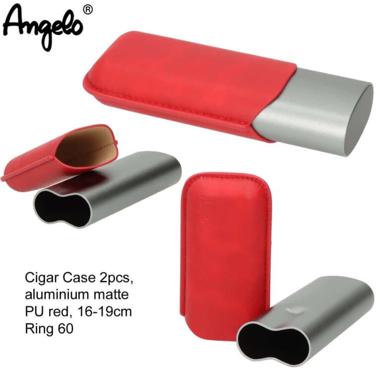 Angelo Aluminium Cigar Case With Red PU Leather 2 Slots