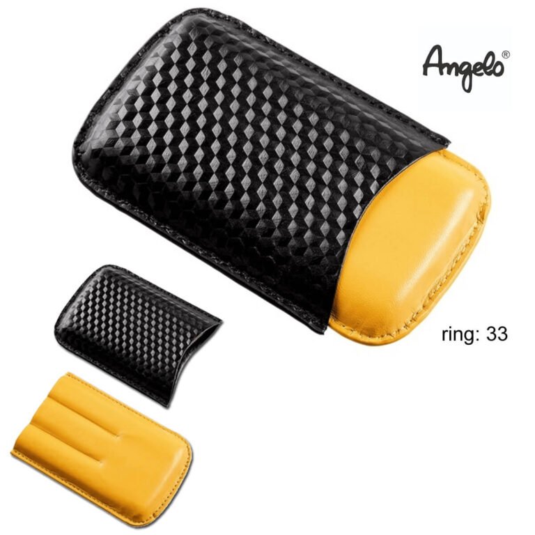 Angelo Napa Leather Cigar Case Black-Yellow 3 Slots