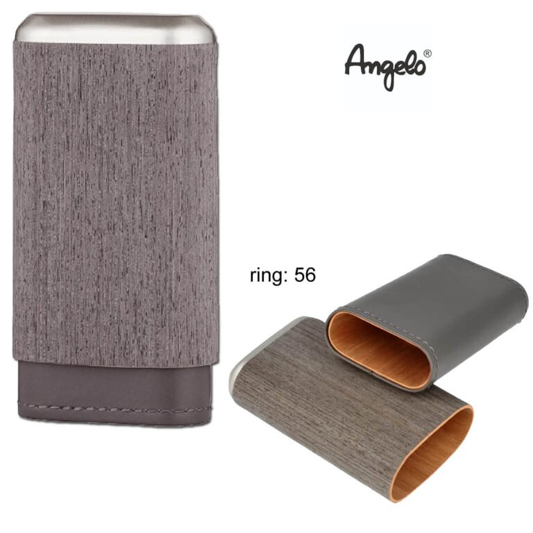 Angelo Wood-Leather Cigar Case Grey 3 Slots