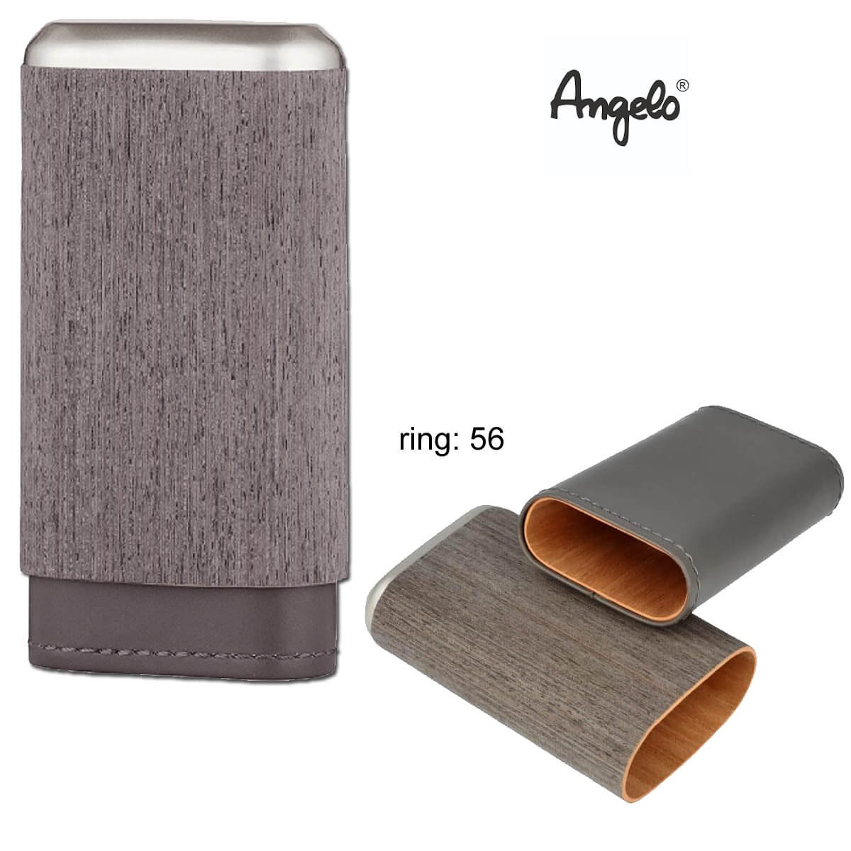 Angelo Wood-Leather Cigar Case Grey 3 Slots
