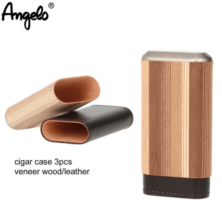 Angelo Leather Cigar Case With Wood 3 Slots