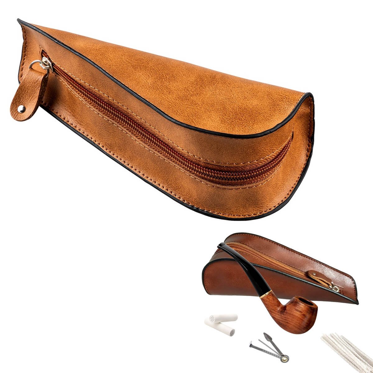 Pipe case PU leather tan