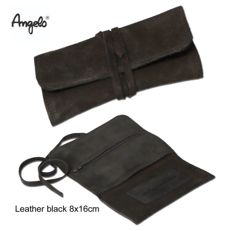 Suede Leather Tobacco Pouch Black with String 16cm
