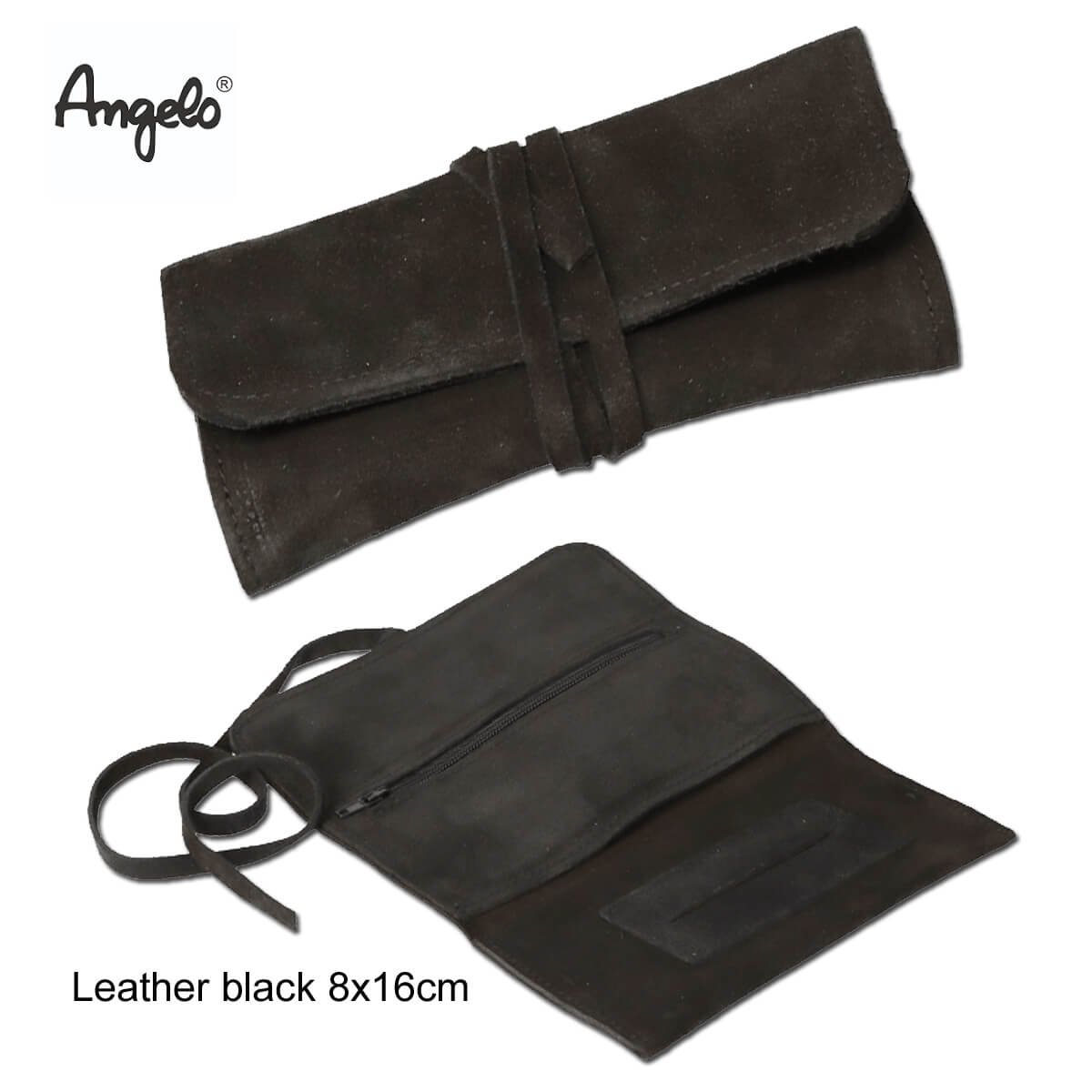 Suede Leather Tobacco Pouch Black with String 16cm