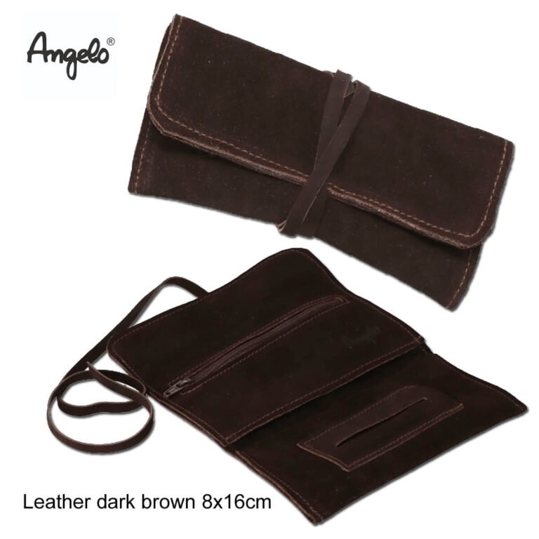 Suede Leather Tobacco Pouch Dark Brown with String 16cm
