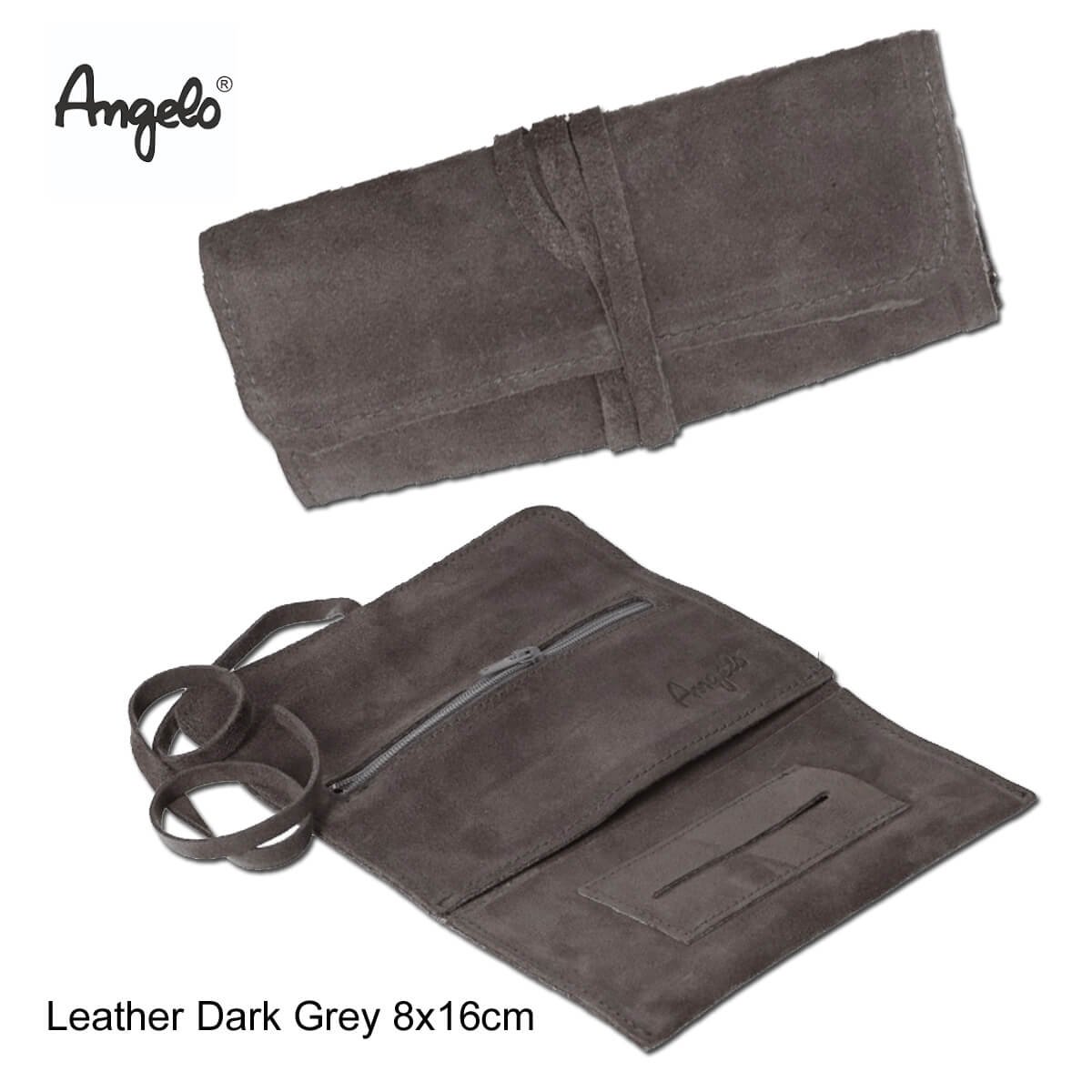 Suede Leather Tobacco Pouch Grey with String 16cm